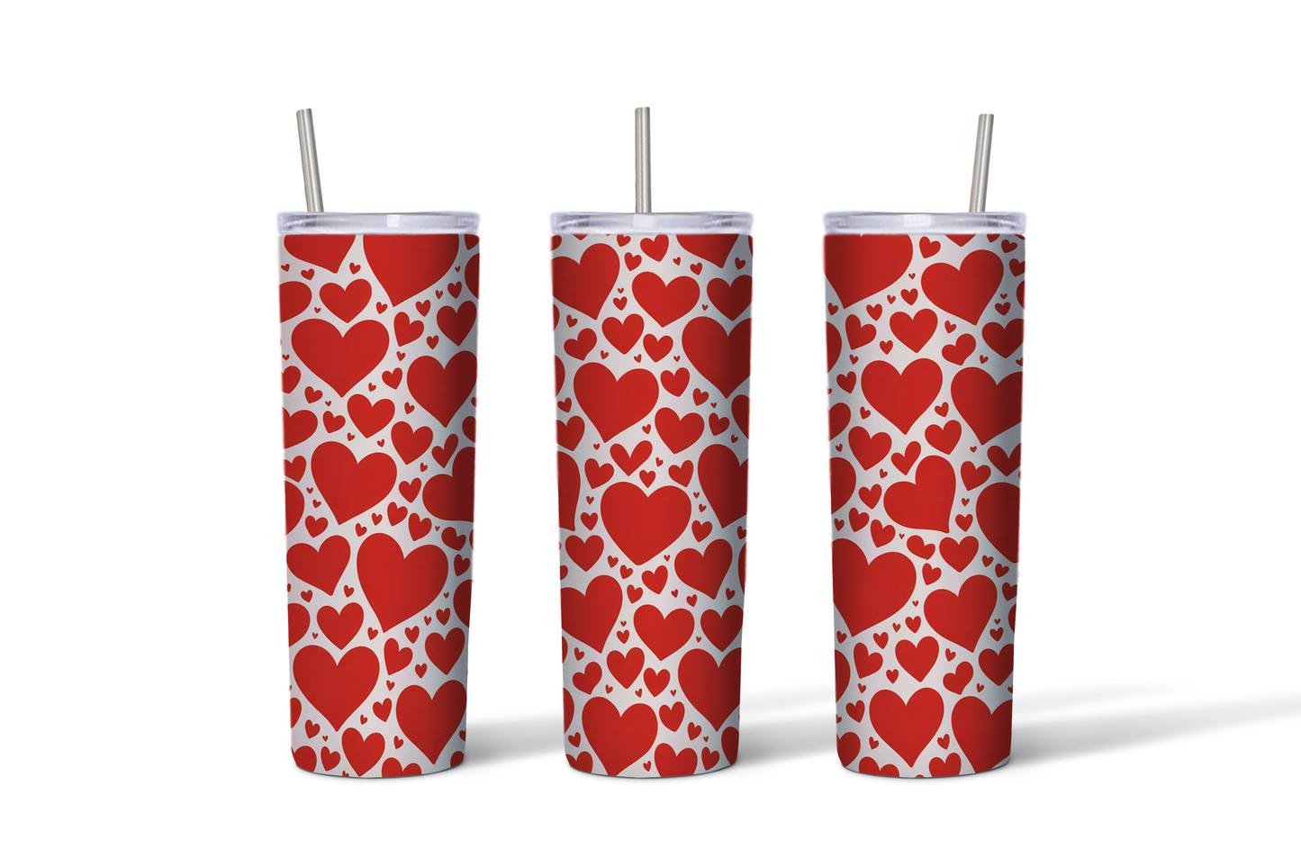 Classic Red Heart Pattern Valentine Tumbler - 20 oz Stainless Steel