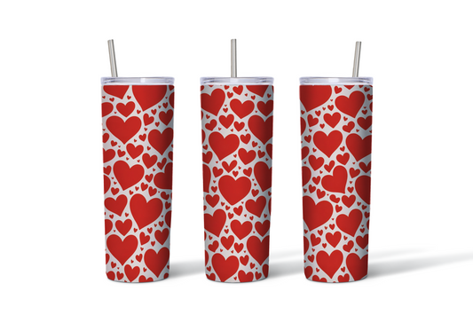 Classic Red Heart Pattern Valentine Tumbler - 20 oz Stainless Steel